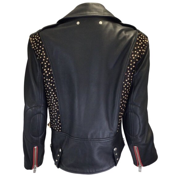 ZADIG & VOLTAIRE BLACK MULTI LIYA LEOPARD PATCH LEATHER BIKER JACKET - Picture 3 of 5